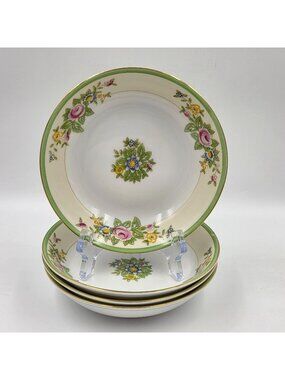 Celebrate Set of 4 Fruit or Dessert (Sauce) Bowl Green & Cream Band Floral Spray